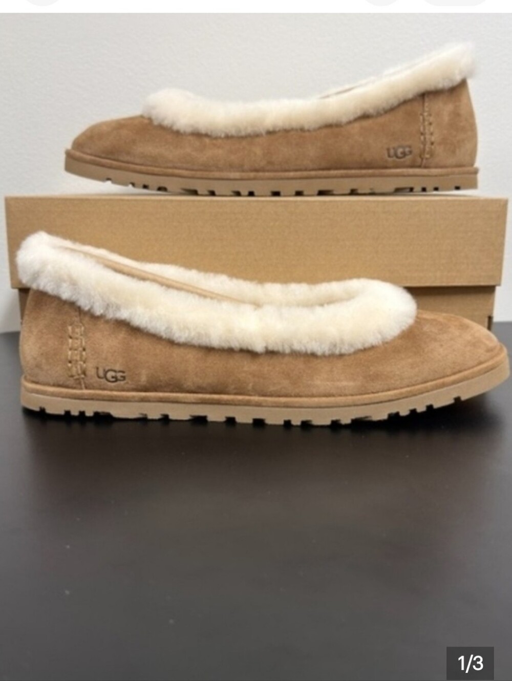 UGG Women's Chestnut Suede Shearling-Trim Slip-Ons